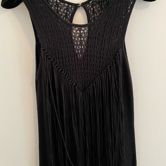 BEBE Black Dress with Crochet Detail, Fringes and Beads - Picture 7 of 11